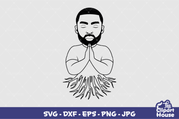Praying Roots Black Man Outline Graphics for Crafts