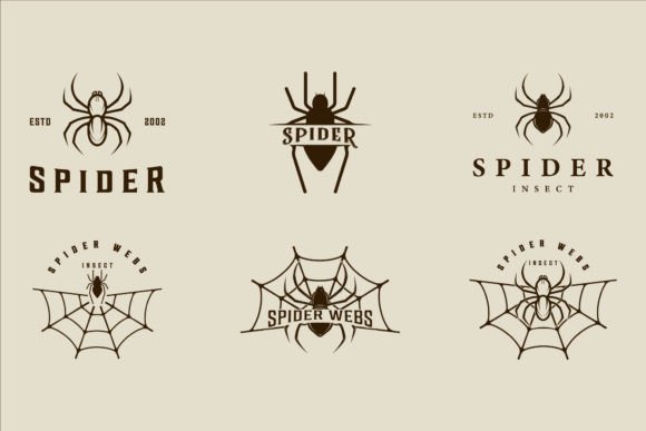Set of Silhouette Spider Logo Vector Graphics for Branding