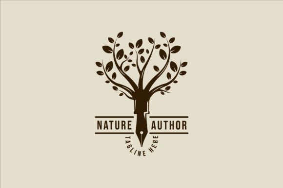 Tree with Pen Combined Logo Vintage Graphics